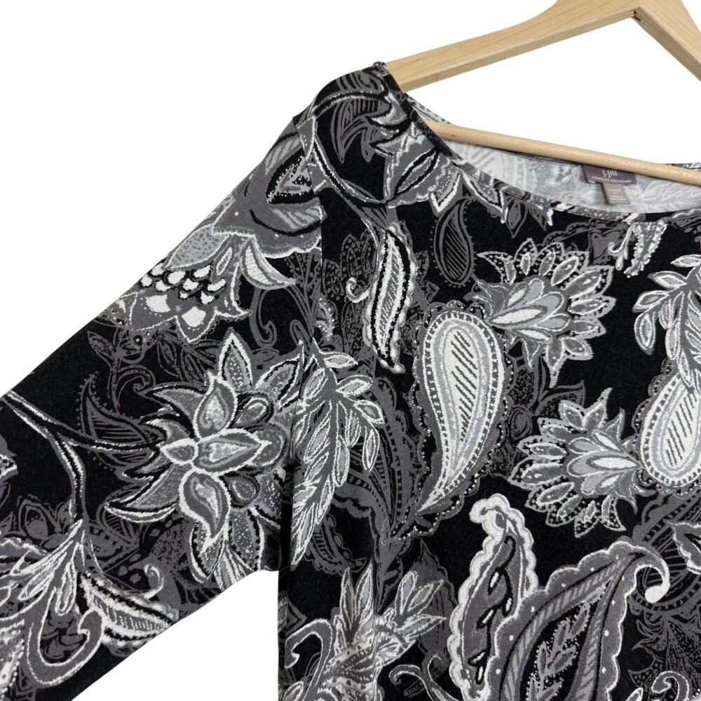 J. Jill Wearever Collection Paisley Floral Top Large Stretch Tunic 3/4 Sleeves - Picture 5 of 11